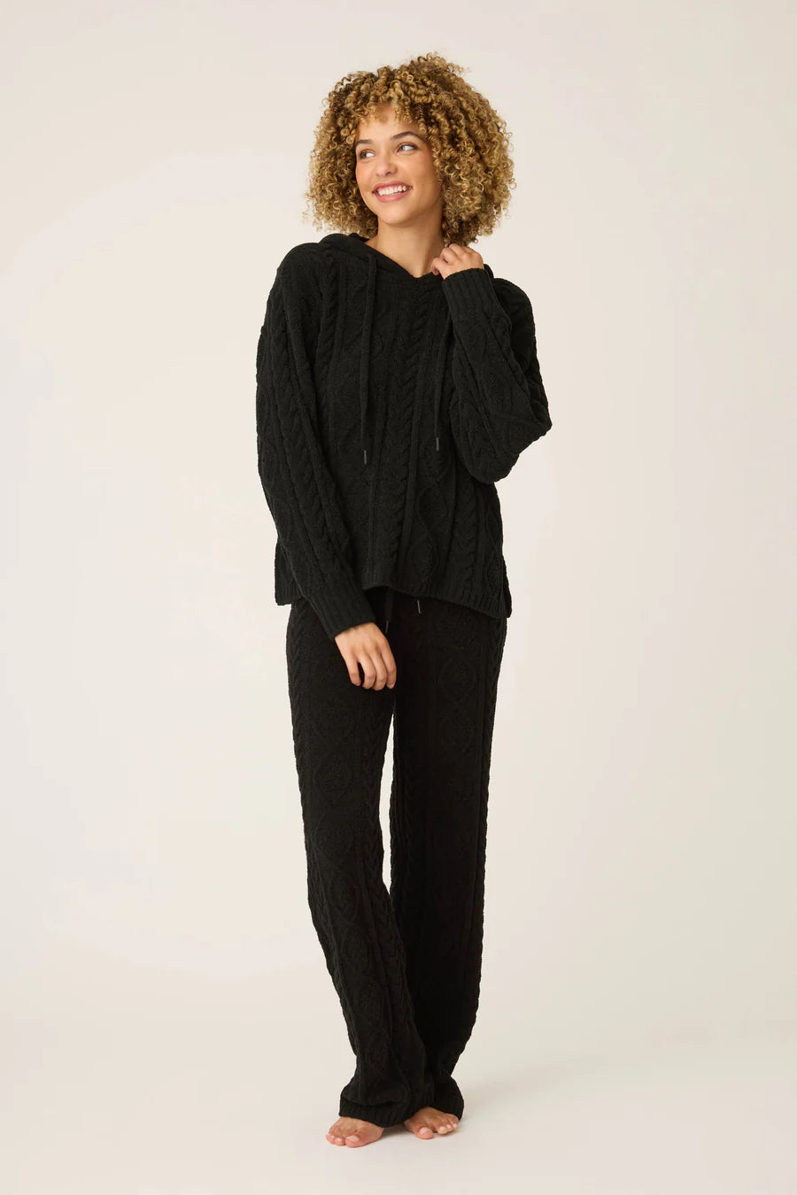 PJ Salvage Chenille Cable Knit Lounge Set, Black