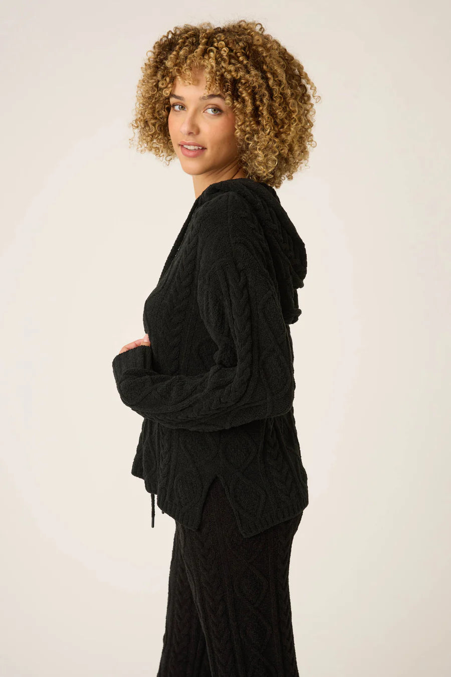 PJ Salvage Chenille Cable Knit Lounge Set, Black