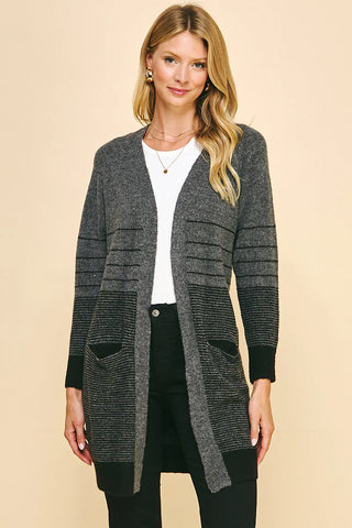 Pinch Color Block Stripe Open Cardigan