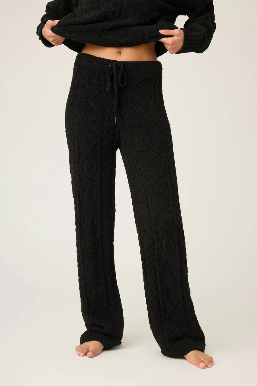 PJ Salvage Chenille Cable Knit Lounge Set, Black