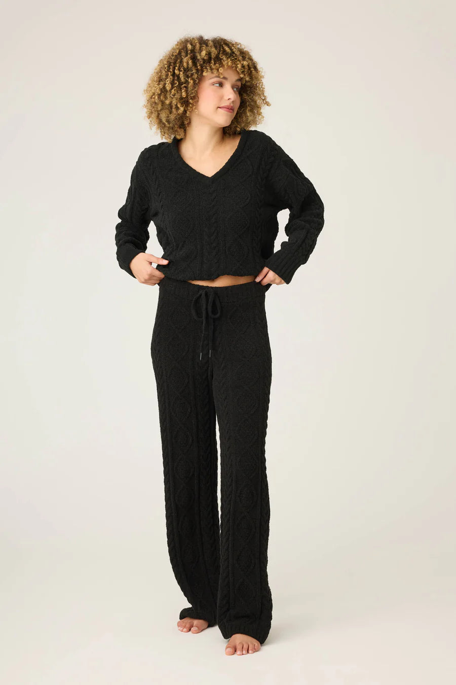 PJ Salvage Chenille Cable Knit Lounge Set, Black