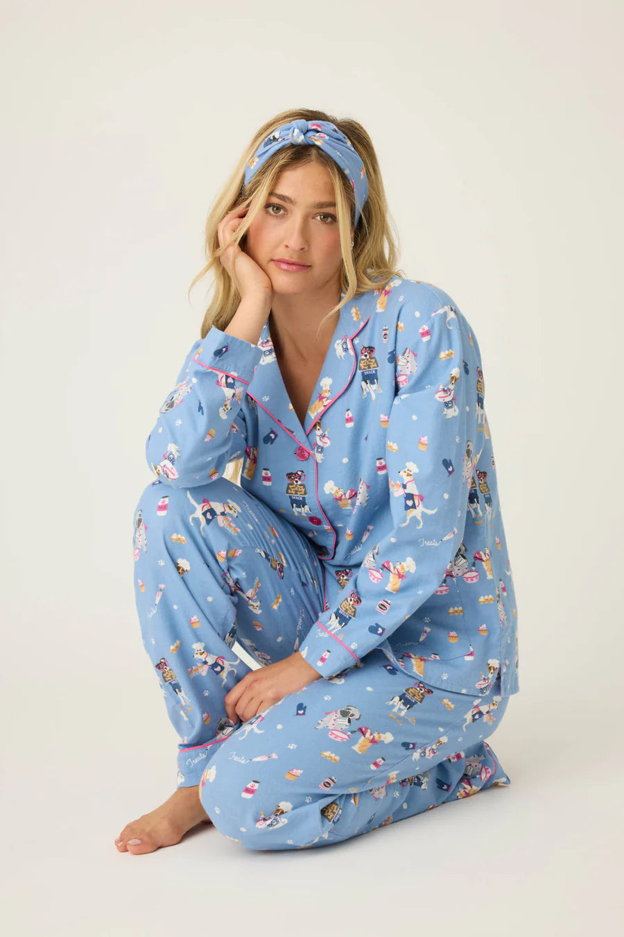 PJ Salvage  Baked Woof Love Dog Print 3-Piece Flannel PJ Set