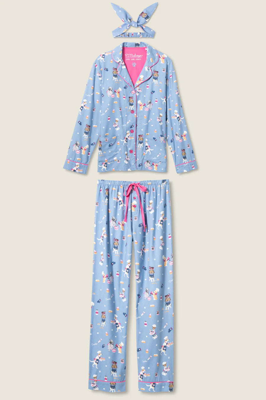 PJ Salvage  Baked Woof Love Dog Print 3-Piece Flannel PJ Set