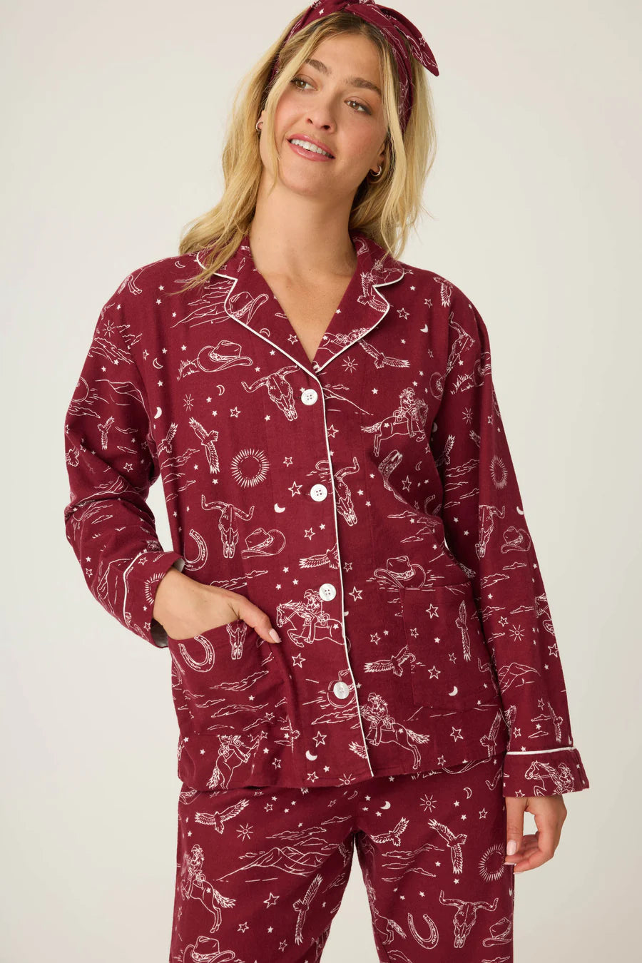 PJ Salvage Hold Your Horses Western Print 3-Piece Flannel PJ Set