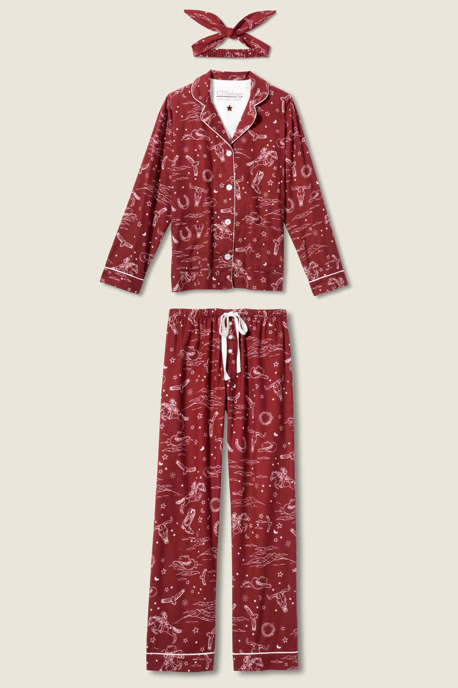 PJ Salvage Hold Your Horses Western Print 3-Piece Flannel PJ Set