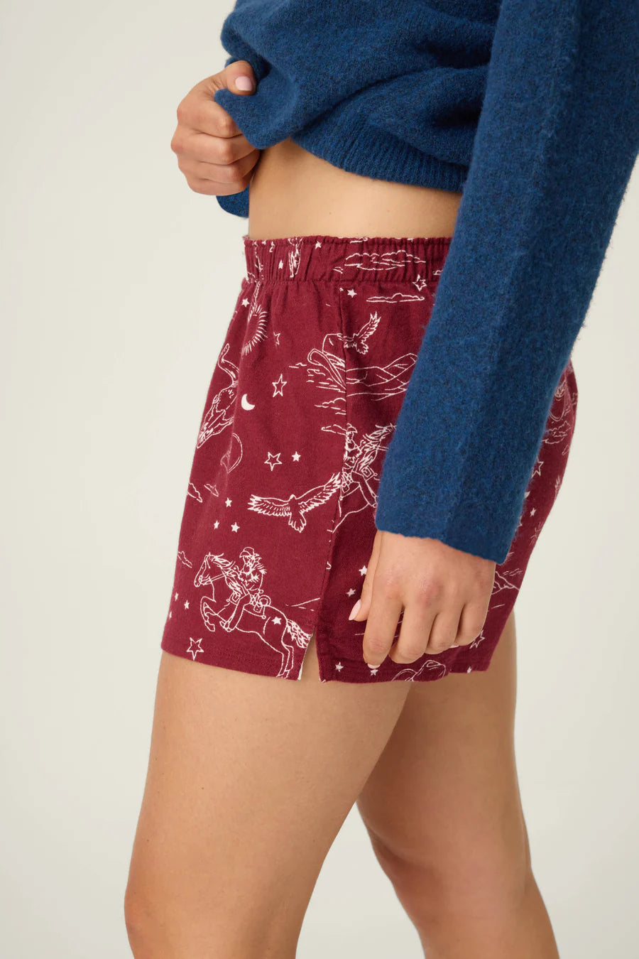 PJ Salvage Hold Your Horses Western Print Flannel Shorts