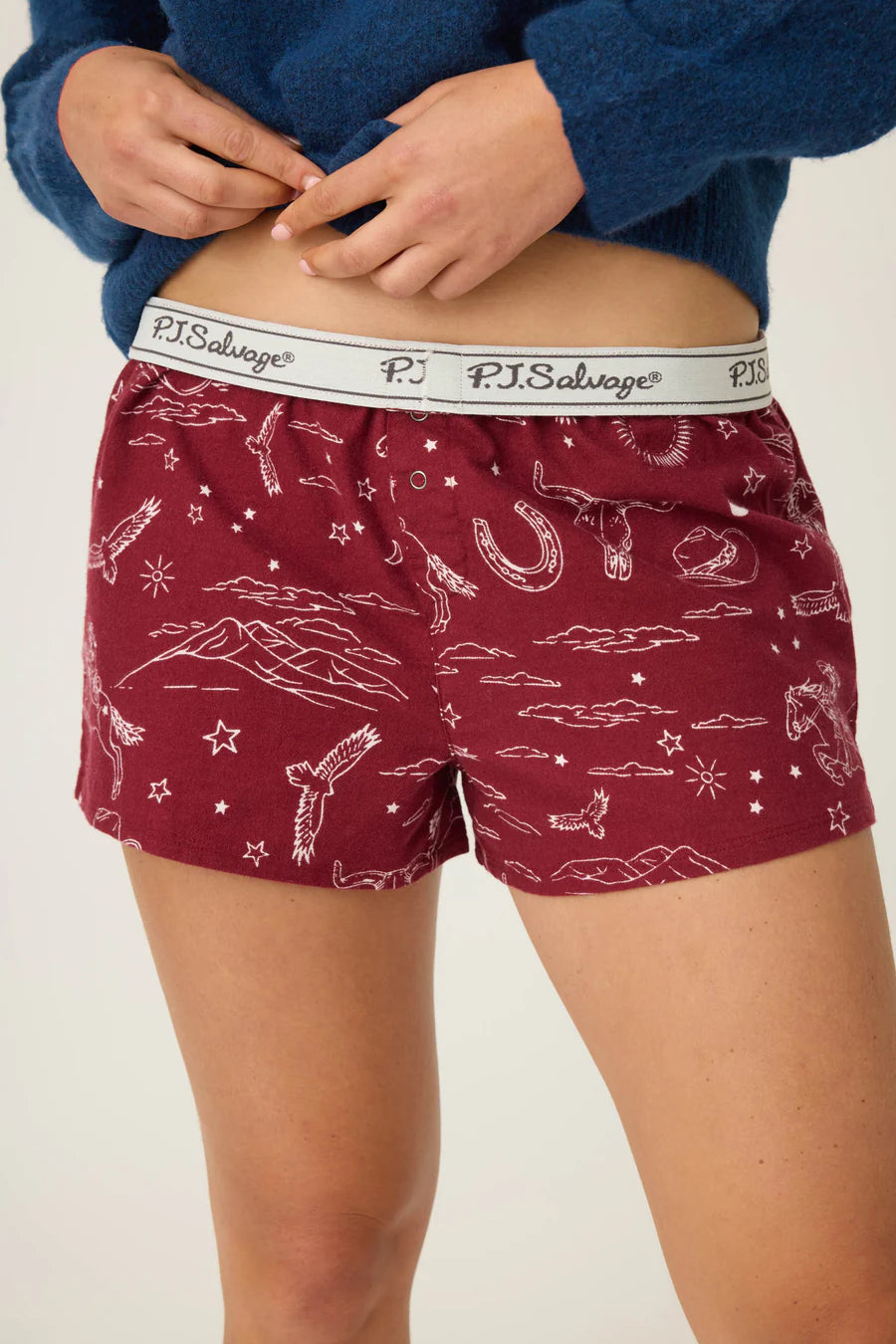 PJ Salvage Hold Your Horses Western Print Flannel Shorts