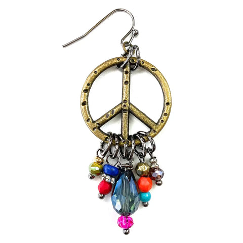 Lost & Found Peace Sign W/Beaded Dangles