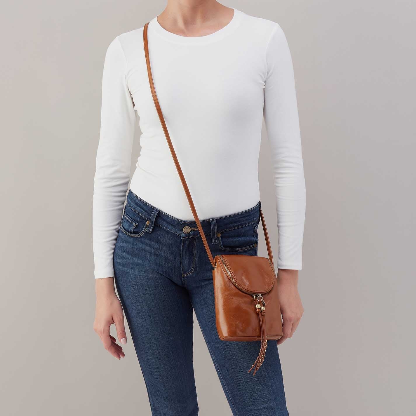 Hobo Fern Small Crossbody, Polished Leather Tuffle