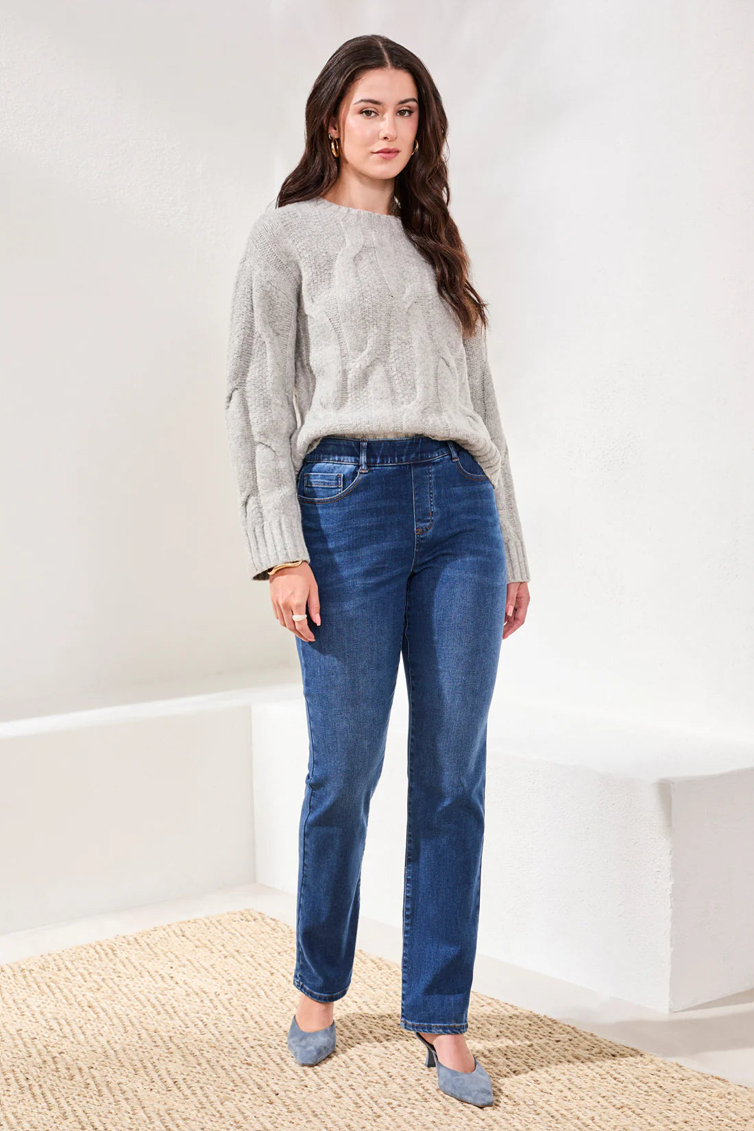 Tribal Sophia Boundless Stretch Pull On Straight Jeans, Faded Blue