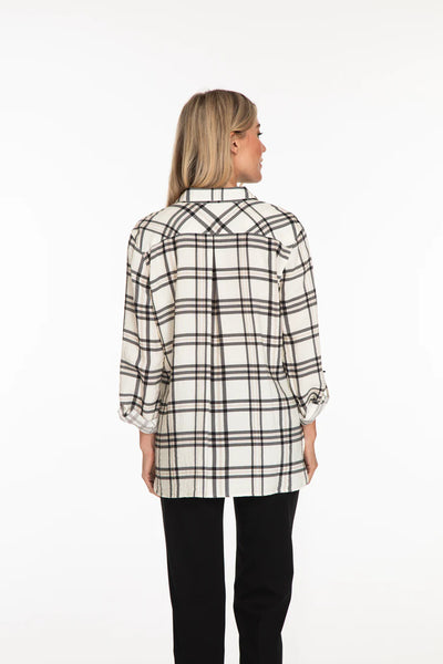 Multiples Roll Tab L/S Button Front Shirt Black Plaid’s