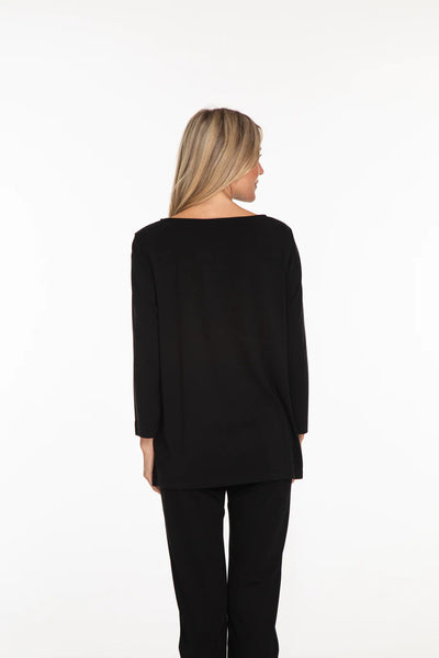 Multiples 3/4 Slv Hi Neck Top Black