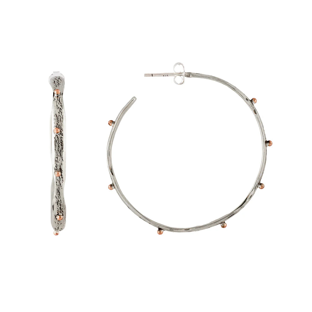 Ritual Textured Silver Hoop W Brass Dots And Sterling Silver Post JP1064ZA