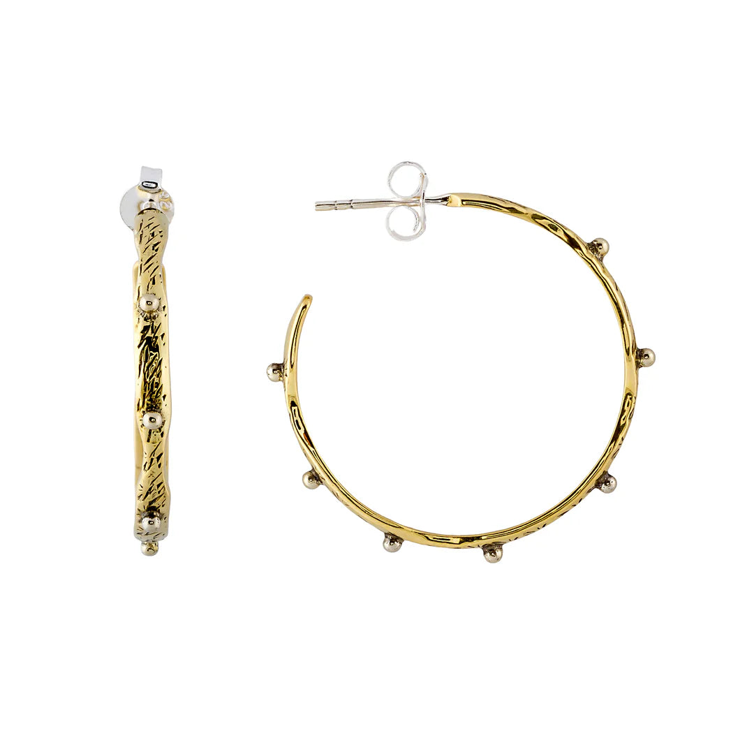 Ritual Small Textured Brass Hoop W Silver Dots And Sterling Silver Post JP1046YA