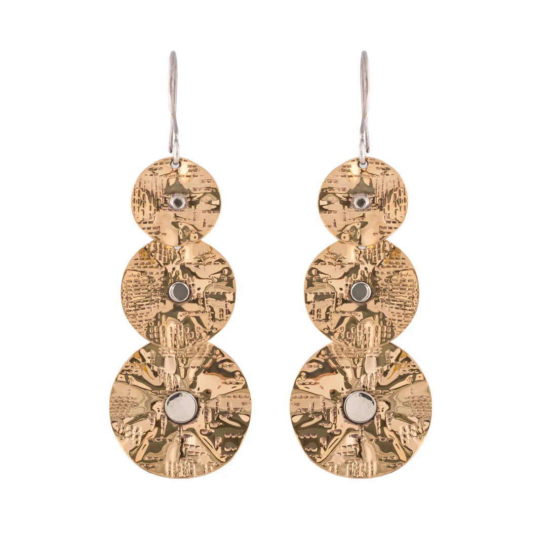 Ritual Sterling Silver Hook W Three Hanging And Movable Textured Brass Plates