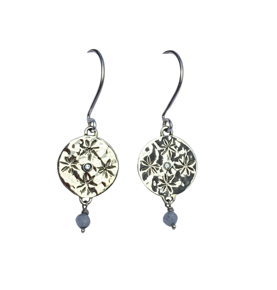 Ritual Celestial Coin Earring With Dangling Labradorite - SG0249Z