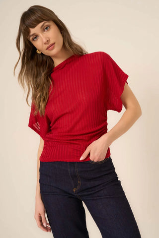 Project Social T Holly Funnel Neck Dolman Tee, Red Currant