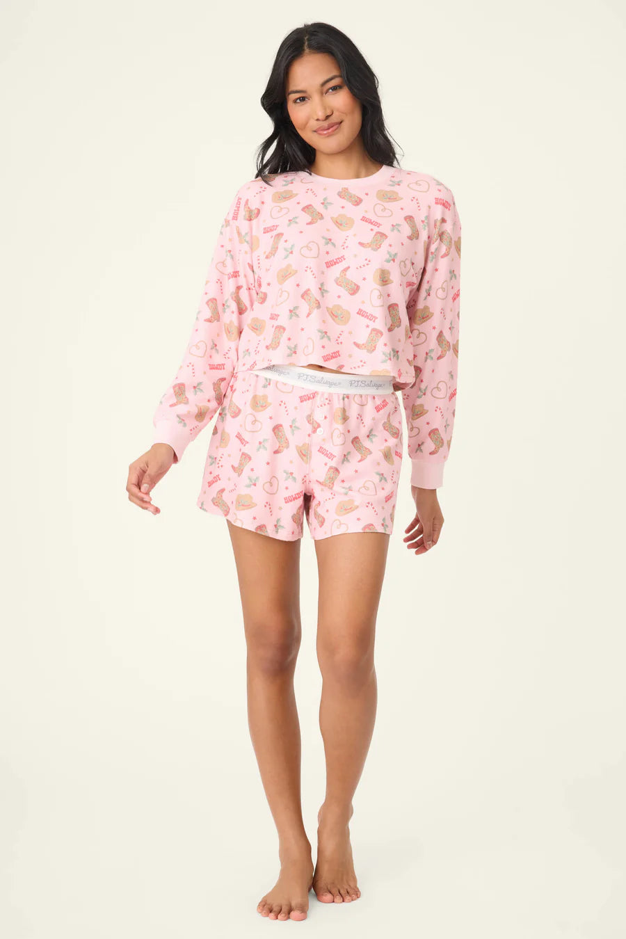 PJ Salvage Boyfriend Boxer Western Holiday Print Shorts Set