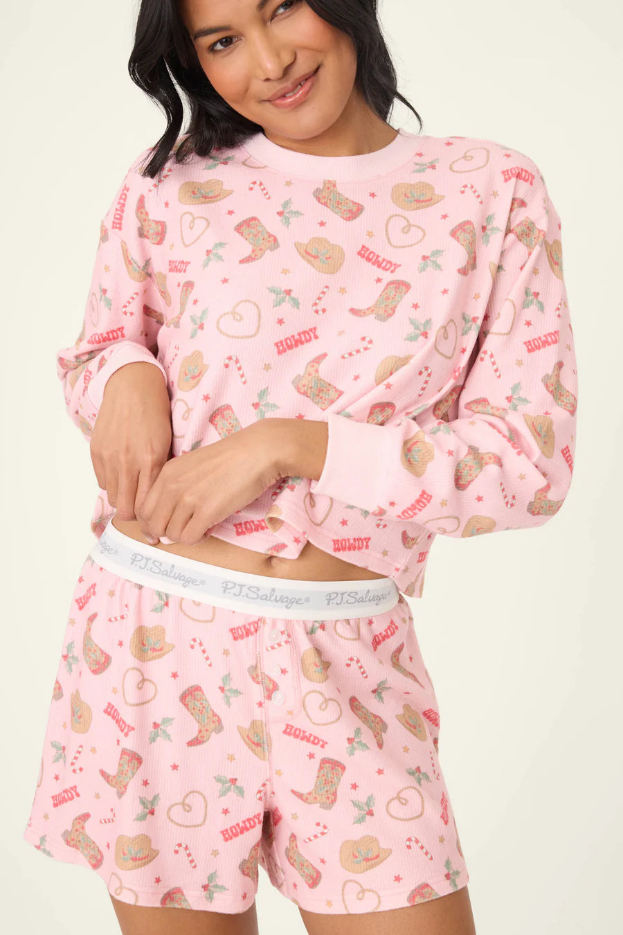 PJ Salvage Boyfriend Boxer Western Holiday Print Shorts Set