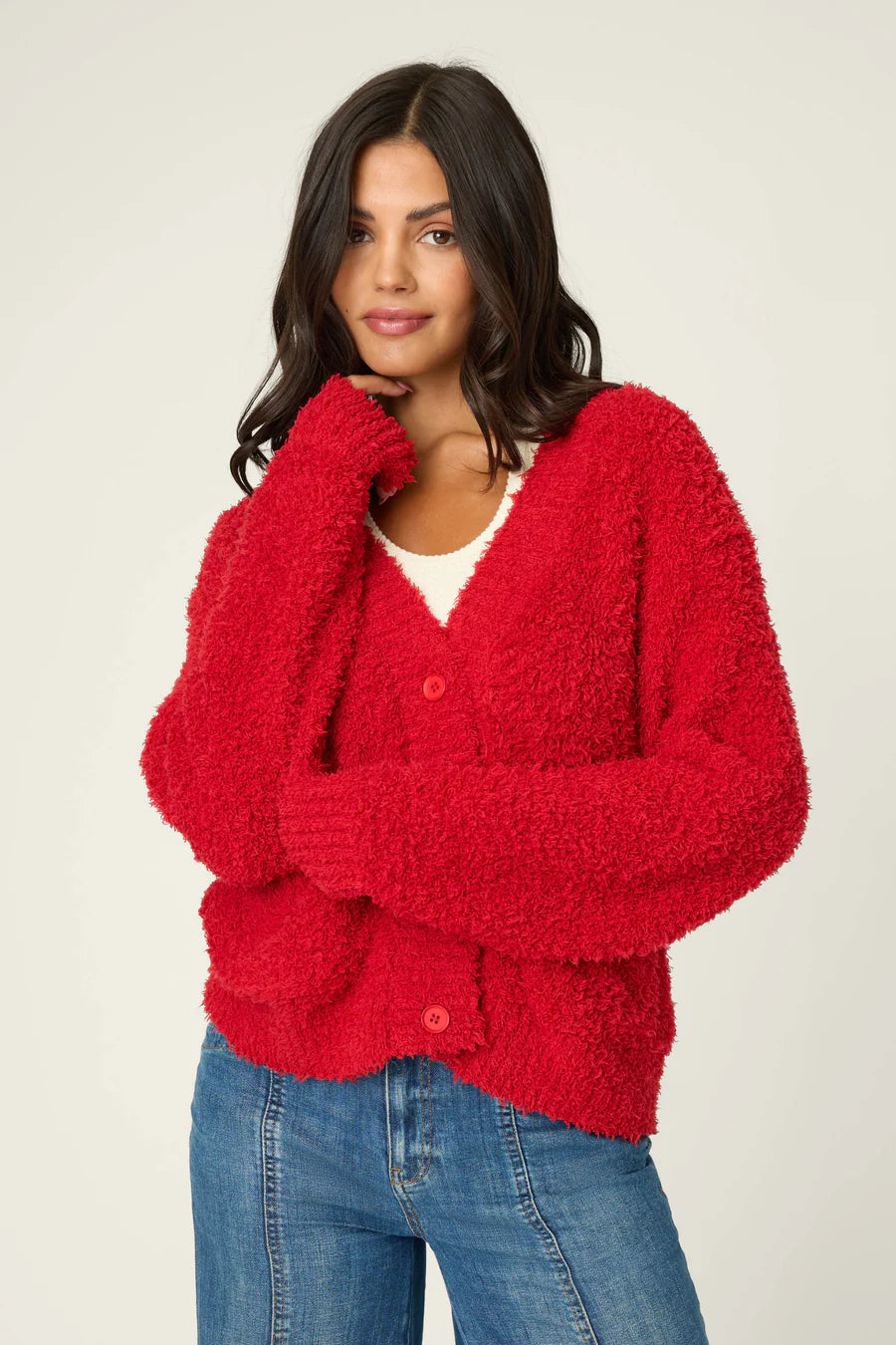 PJ Salvage Bundle Up Boucle Red Cardigan