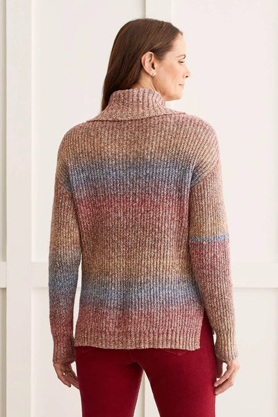Tribal Striped Cowl Neck Sweater, Tibetanred