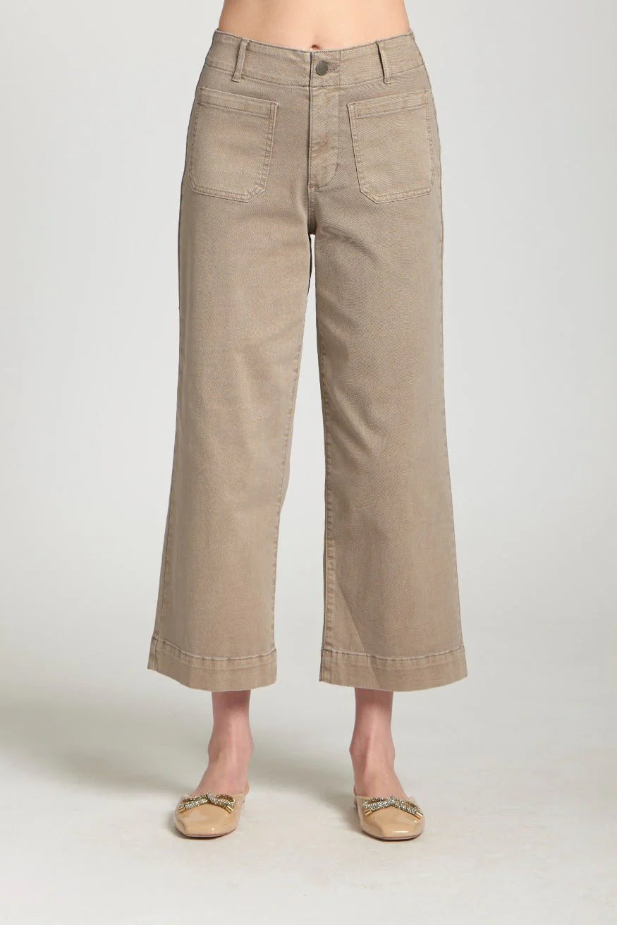 APNY Cropped Wide Leg Pant With Patch Pockets- Mocha