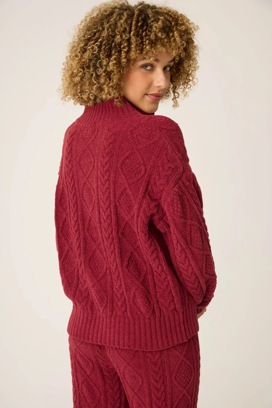PJ Salvage Quarter Zip Chenille Cable Knit Top