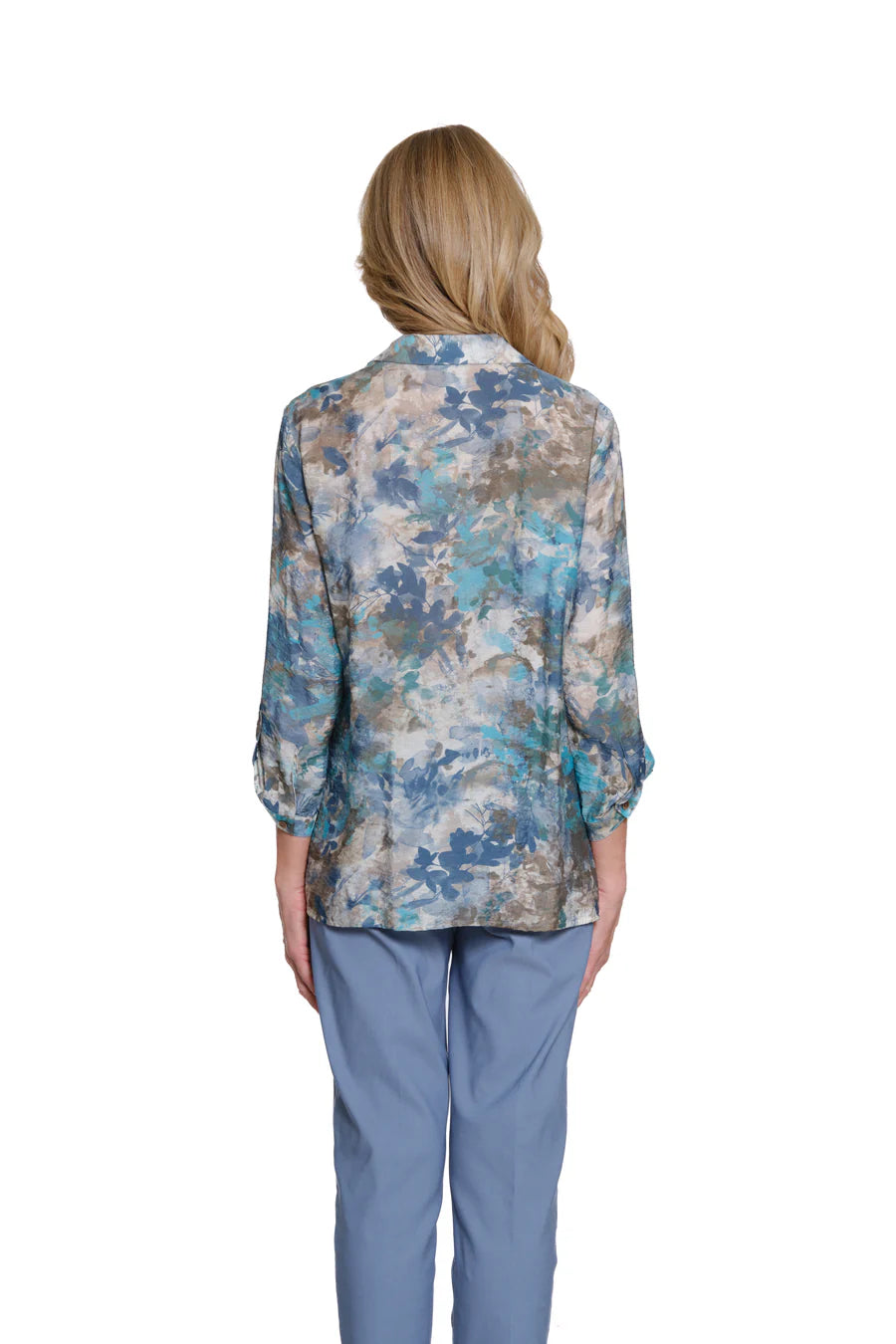 Multiples Cinched Tab Cuff 3/4 Sleeve Button Front Shirt