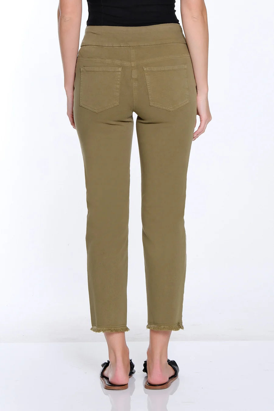 Multiples Pull On Fringe Hem Ankle Pant, Miss Green