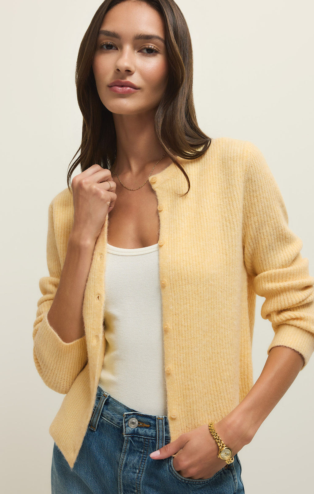 Z Supply Medina Rib Cardigan, Custard