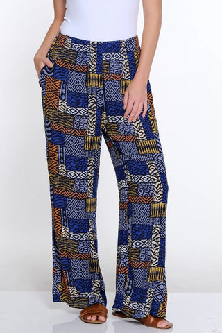 Slimsation Elastic Shirred Waist P/O Wide Leg Pant Pat Multi