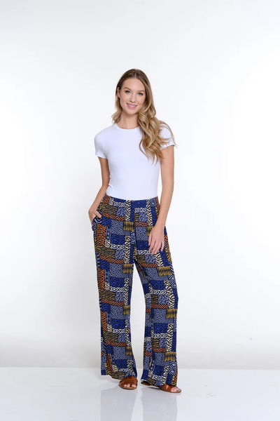 Slimsation Elastic Shirred Waist P/O Wide Leg Pant Pat Multi