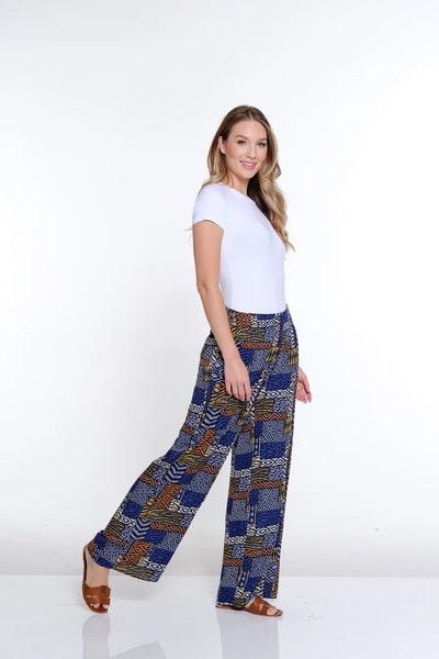 Slimsation Elastic Shirred Waist P/O Wide Leg Pant Pat Multi