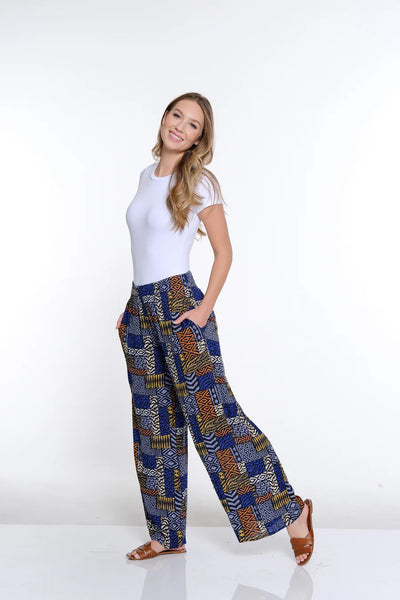 Slimsation Elastic Shirred Waist P/O Wide Leg Pant Pat Multi