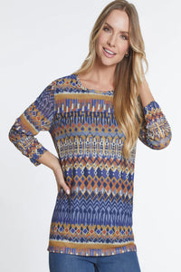 Multiples Bungee 3/4 Slv Scoop Neck Lined Top Multi