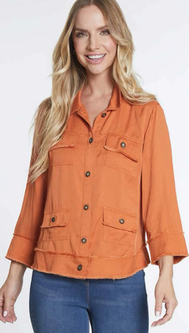 Multiples Cuffed 3/4 Slv Drop Shoulder Button Front Jacket Rust