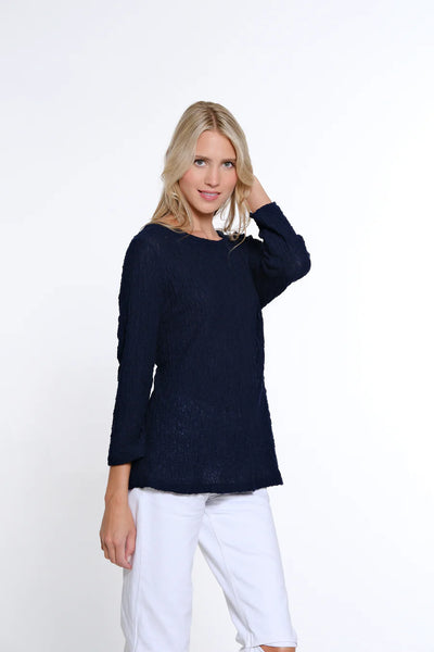 Multiples Pleat Back Woven Top, Midnight