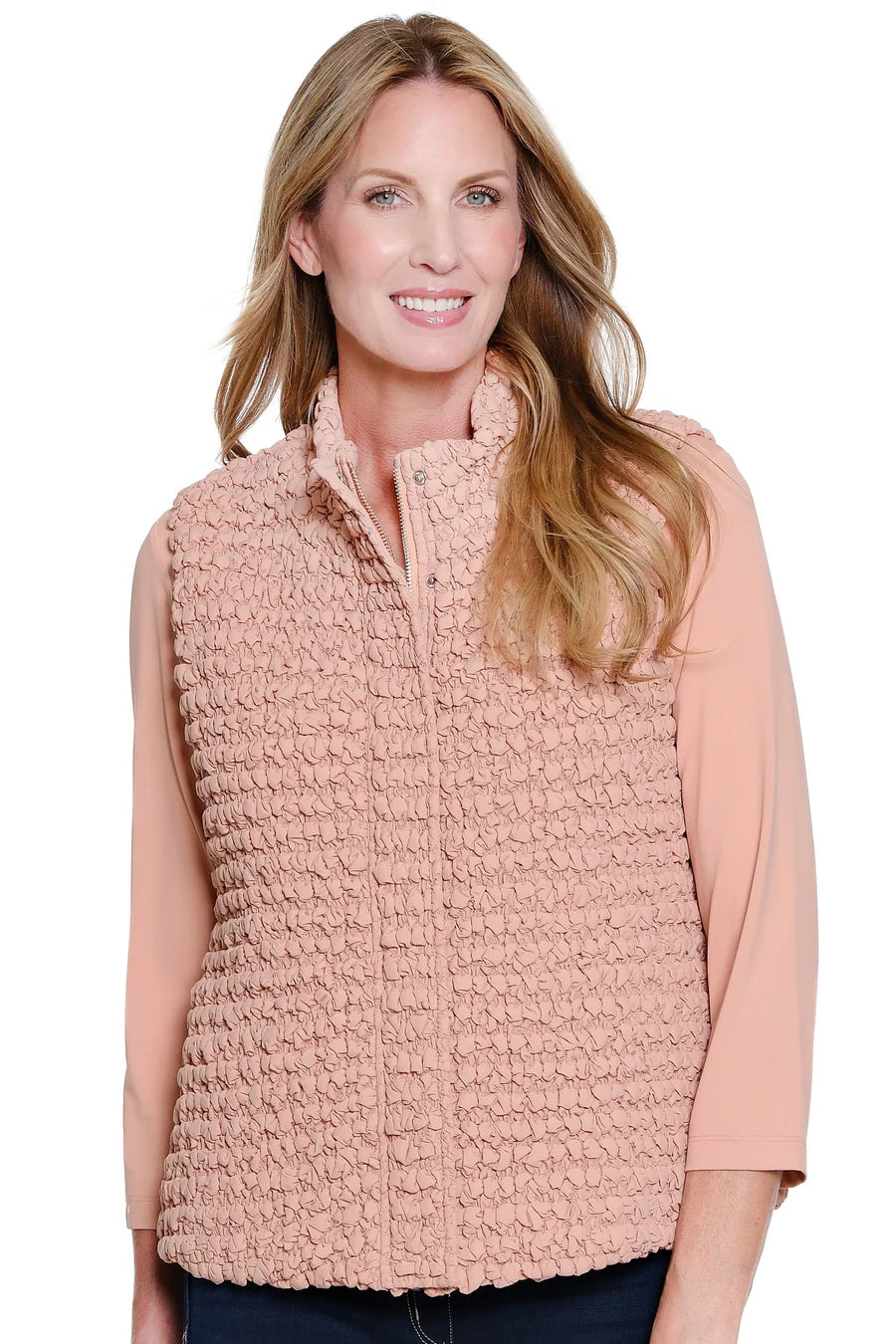 Multiples Snap & Zip Thru Collar Quilted Vest Missy, Pink