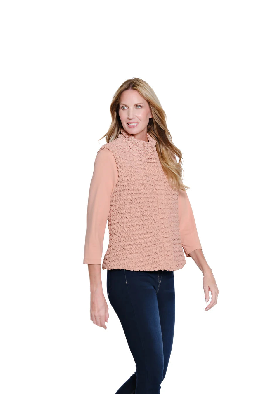 Multiples Snap & Zip Thru Collar Quilted Vest Missy, Pink