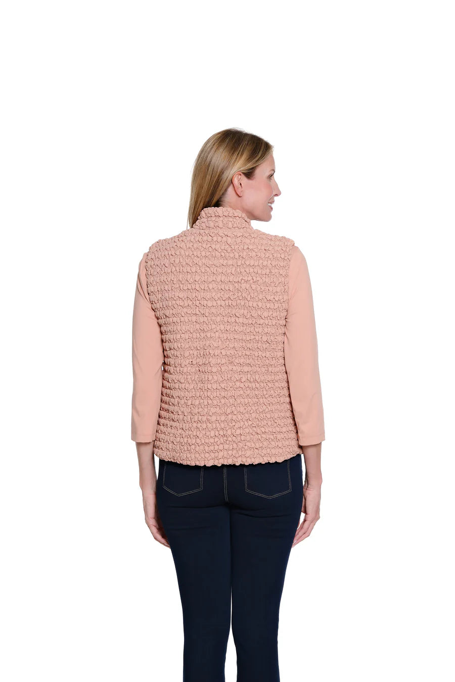 Multiples Snap & Zip Thru Collar Quilted Vest Missy, Pink