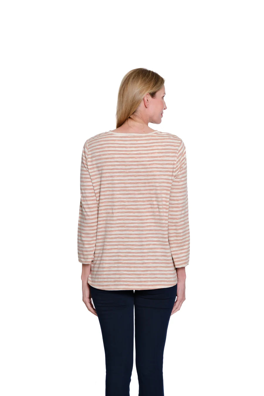 Multiples 3/4 Sleeve Scoop Neck Top With Shaped Hem, Pink