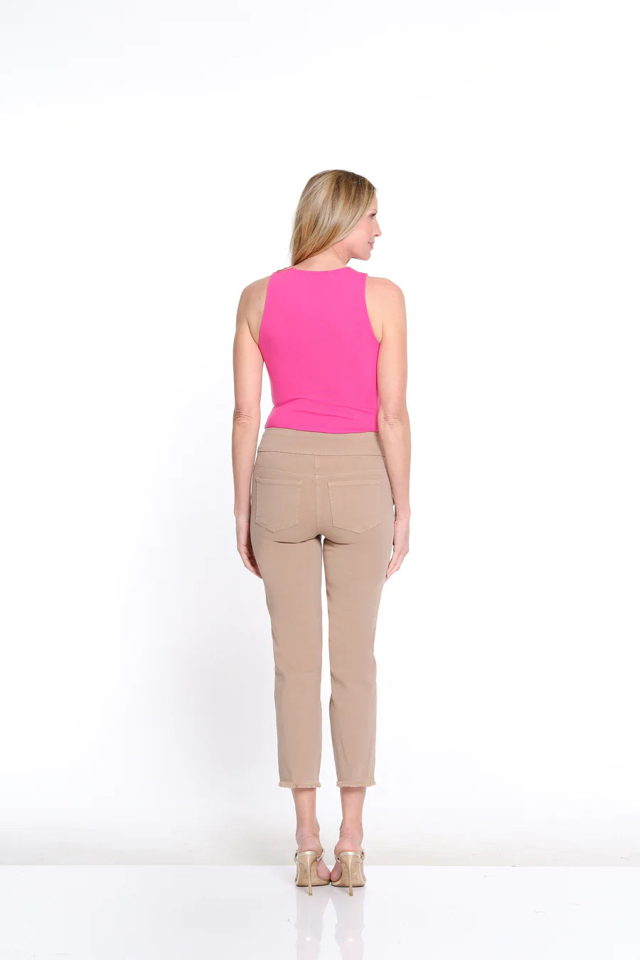 Multiples Denim Ankle Jean With Fringe Hem, Taupe