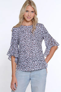 Multiples Flounce Sleeve Print Top, Skin Multi