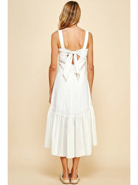 Pinch Back Tied Sleeveless Maxi Dress, Off White