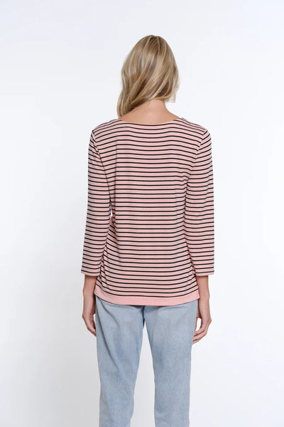 Multiples Wide Neck Button Side Vent Top, Blush