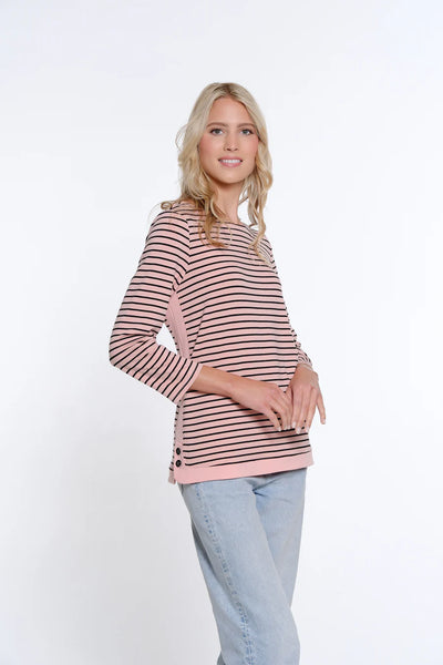 Multiples Wide Neck Button Side Vent Top, Blush