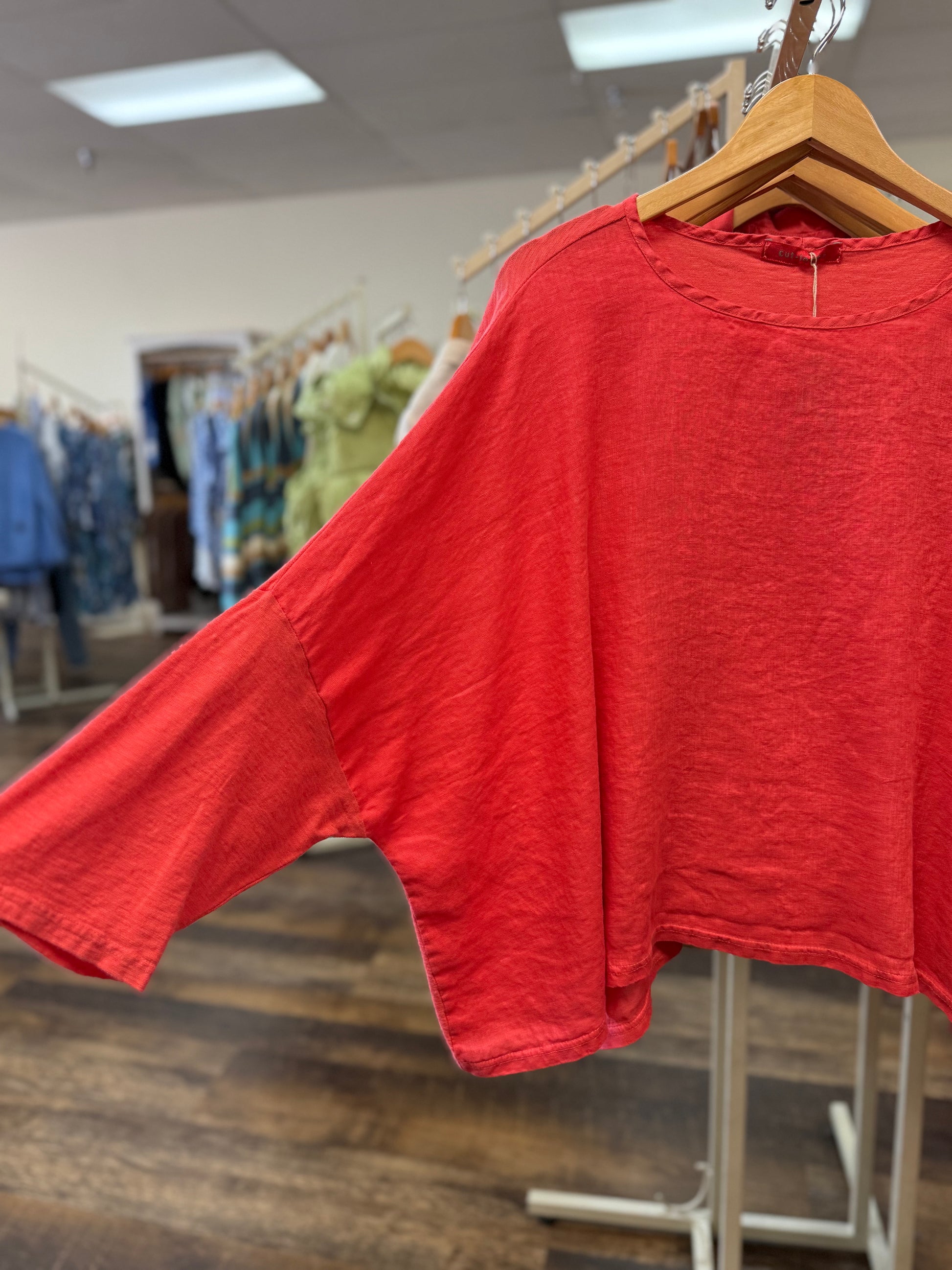 Cut Loose One Size  Crop Top-Linen Combo, Harbor Red