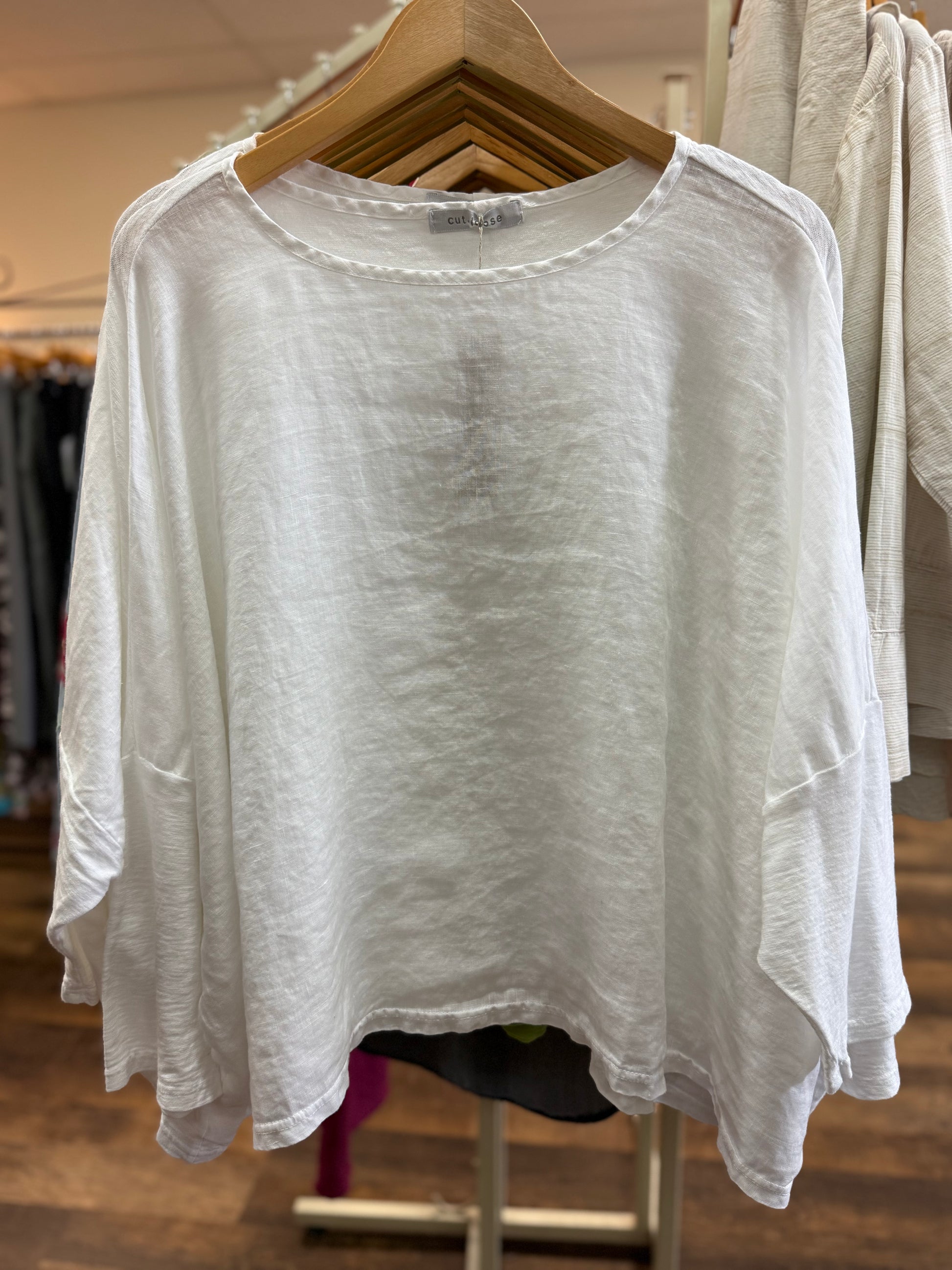 Cut Loose One Size  Crop Top-Linen Combo, White