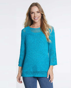 Multiples 3/4  Sleeve Wide Neck Sweater Top Peacock