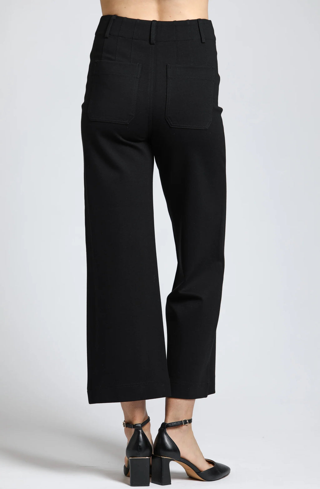 APNY Black Ponte Cropped Wide Leg Pant, Black